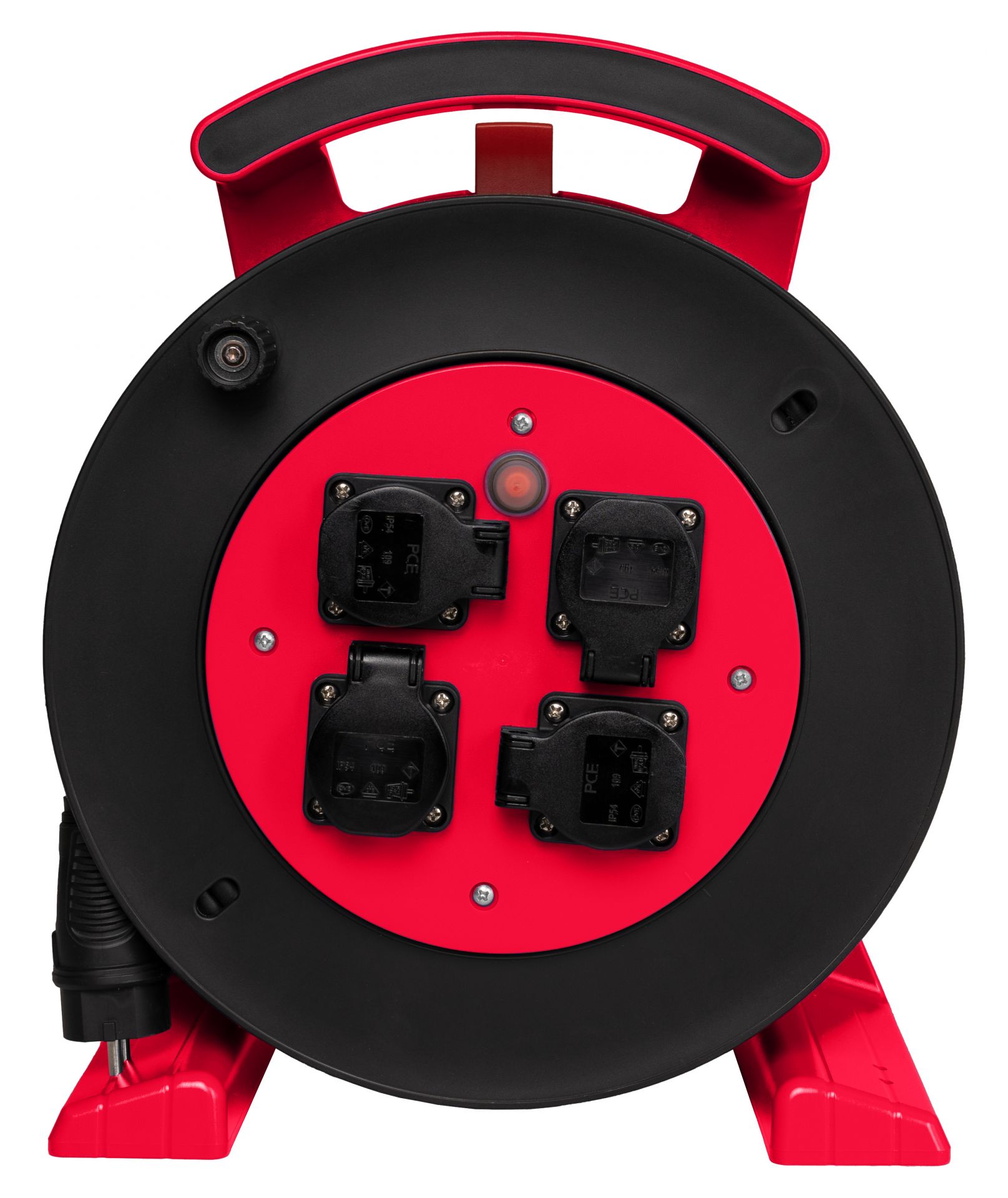Kabeltrommel rot-schwarz, 4 x Schutzkontakt-Steckdose, H07RN-F 3 G 2,5 mm², 25 m JUMBO L 2.0